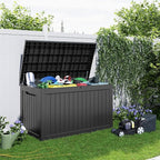 230 Gallon Resin Deck Box, Lockable Patio Outdoor Storage Box for Furniture, Garden Tools and Tools Storage, Waterproof Outside Storage Boxes - Black