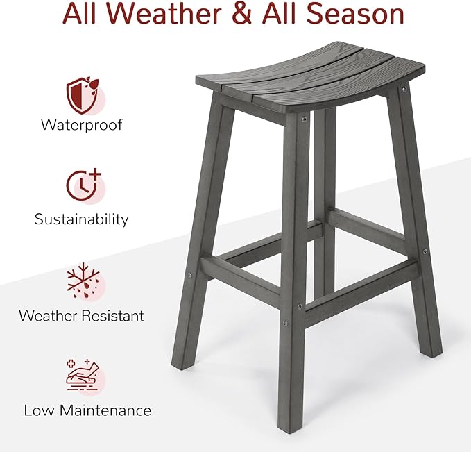 Stoog Bar Stools Set of 4, All-Weather Outdoor Barstools, 400 lbs Weight Support, Easy to Clean and Care, for Bar, Kitchen Counter, and Patio, Grey