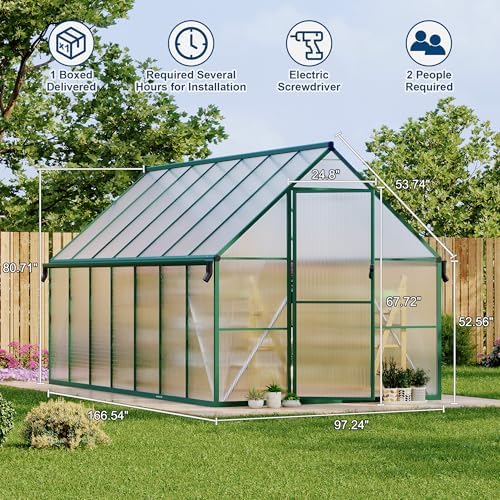 8'x14' aluminum-framed polycarbonate greenhouse, heavy duty polycarbonate greenhouse shown in use
