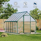 8'x12' aluminum-framed polycarbonate greenhouse, heavy duty green house shown in use
