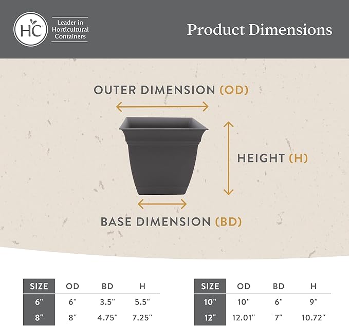 The HC Companies 12 Inch Eclipse Square Planter Pots with Drainage Holes & Attached Saucer, Lightweight UV-Resistant Plastic Indoor Outdoor Planters, 2-Pack Flower Pots for Garden & Home Decor, White