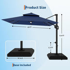 Garvee 10 ft Solar Lights Cantilever Patio Umbrella with Base Included, 360° Rotation Offset Umbrella, Easy Crank & Tilt Adjustment, UV Protection for Backyard, Poolside, Deck -Navy Blue