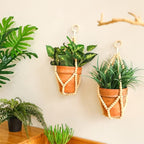 Artilady 2 Pack Beaded Plant Hanger Indoor - Macrame Hanging Planters for Plants Holder No Tassels with Wooden Beads Boho Farmhouse Rustic Home Decor (Wood Color Bead-2pcs)