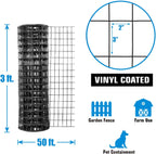 Fencer Wire Vinyl Coated 16 Gauge Welded Fence Wire Roll, Mesh Size 2-Inch x 3-Inch, Black Metal Garden Fencing Wire Grid Hardware Cloth, Multiple Use for Home Improvement
