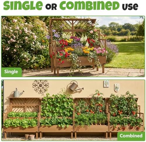 raised garden bed with trellis & 2 planter, front angle view