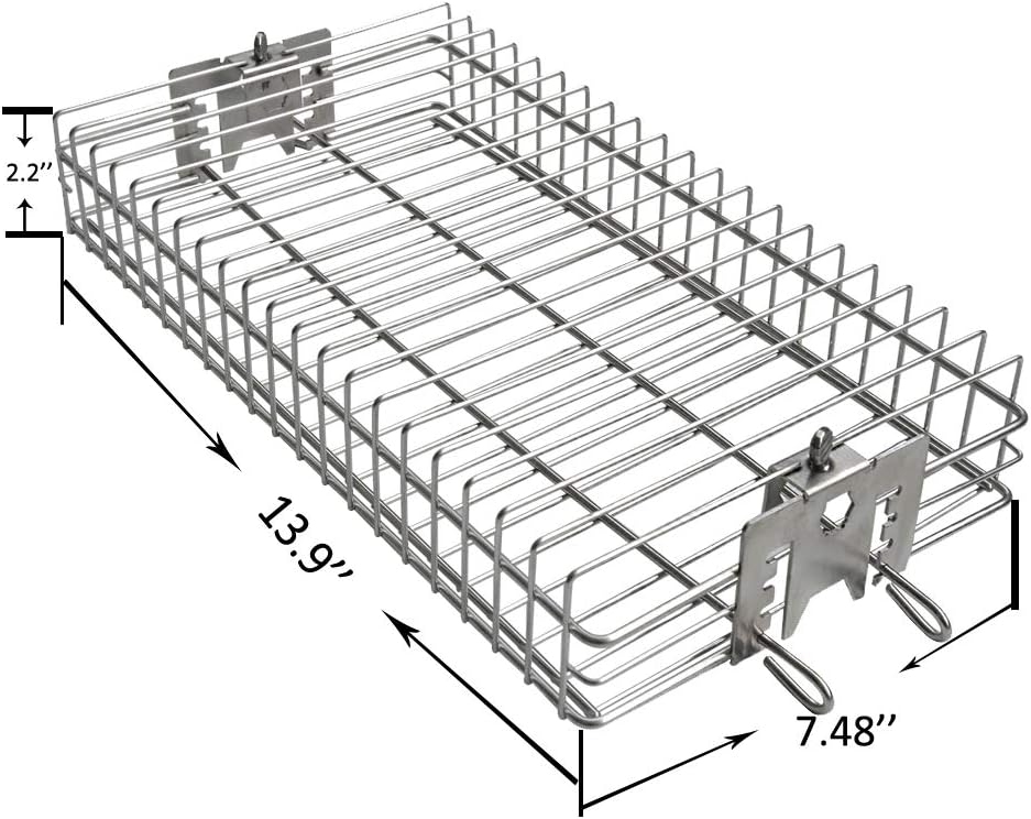 onlyfire 6042 Stainless Steel Flat Spit Rotisserie Grill Basket for Grills | Fits 1/2" Hexagon, 3/8" Hexagon, 3/8" Square & 5/16" Square Rotisserie Spit Rods