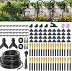 Drip Irrigation System with Brass Nozzles – 2026 Upgrade 200FT Garden Watering Kit with 36Pcs 360° Adjustable Misting Sprinklers Quick Connect Fittings for Raised Beds, Lawn, Patio