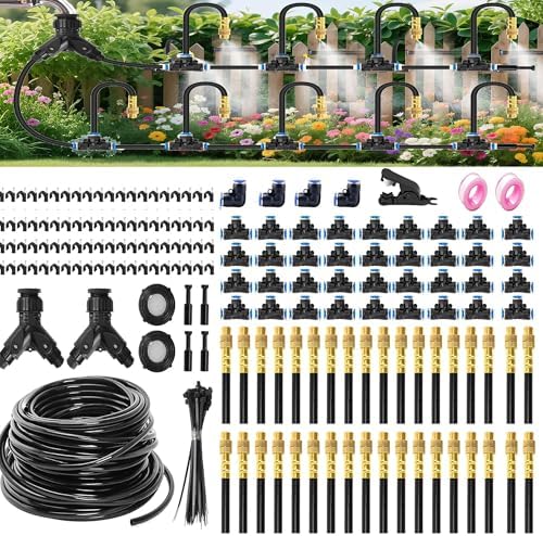 Drip Irrigation System with Brass Nozzles – 2026 Upgrade 200FT Garden Watering Kit with 36Pcs 360° Adjustable Misting Sprinklers Quick Connect Fittings for Raised Beds, Lawn, Patio