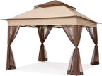 COOSHADE 11x11 Pop Up Gazebo Tent Outdoor Canopy Patio Shelter with Mosquito Netting(Beige)