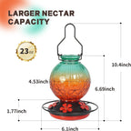 Glass Hummingbird Feeders for Outdoors Hanging, 23Oz Humming Bird Nectar Feeders with Perch, 5 Flower Feeding Ports, Leak Proof Base and Hook for Garden Decor, Gifts for Mom Women (Green)