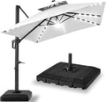 Best Choice Products 9x12ft LED Cantilever Patio Umbrella w/Base Included & 360° Rotation, Large Solar Offset Hanging Outdoor Sun Shade for Deck, Backyard Table w/Stand & Lights – Fog Gray