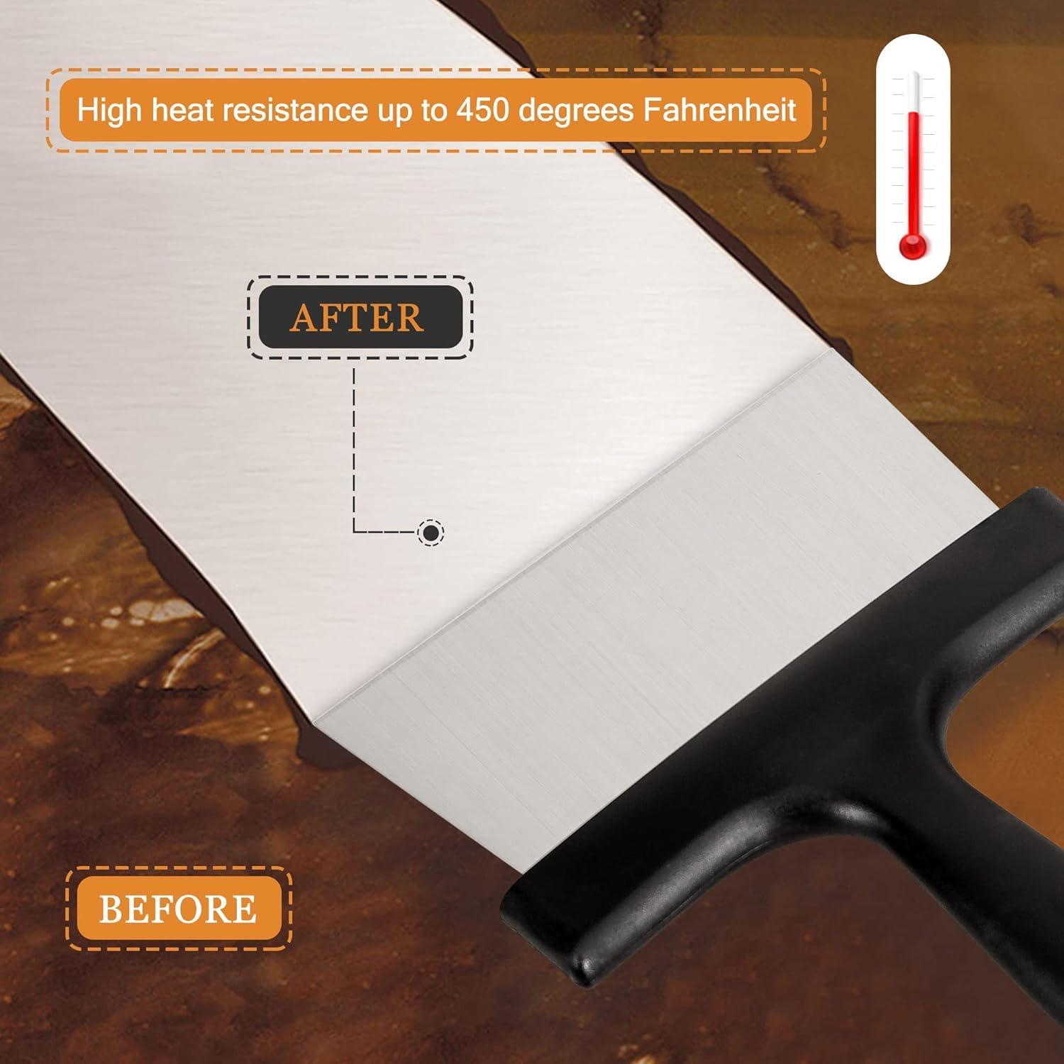 2-in-1 Blackstone Griddle Scraper & Chopper - Heavy Duty Stainless Steel Blade, 6" Wide Flat Edge for Cleaning & Cooking, Heat Resistant & Dishwasher Safe, Compatible with any Flat Top Griddle