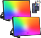 Onforu LED Flood Light Outdoor, 150W Color Changing RGBW Floodlight with Remote, Stage Lights Uplights for Events, IP66 Uplighting Spotlight Floor Strobe Light for Christmas 2 Pack