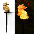 Bunny Garden Ornaments Rabbit Solar Decor Outdoor Statue Lawn Yard Decorations Outside Animal Stake Waterproof Patio Cute Brown Hare Figurines Gifts Idea