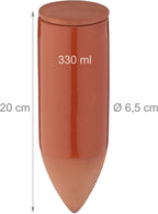 Relaxdays Clay Watering Spikes, Set of 3, 330ml, Irrigation Stakes for Houseplants & Balcony Pots, with Lid, Terracotta, Ceramics, 330 ml