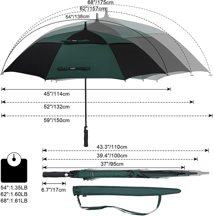 G4Free 47/54/62/68/72 Inch Automatic Open Golf Umbrella Oversize Extra Large Double Canopy Vented Windproof Waterproof Stick Umbrellas