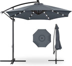 Best Choice Products 10ft Solar LED Offset Cantilever Hanging Market Patio Umbrella, 8 Sturdy Ribs, Easy Adjustment - Slate