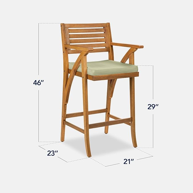 Best Choice Products Set of 2 Outdoor Acacia Wood Bar Stools Bar Chairs for Patio, Pool, Garden w/Weather-Resistant Cushions - Sage