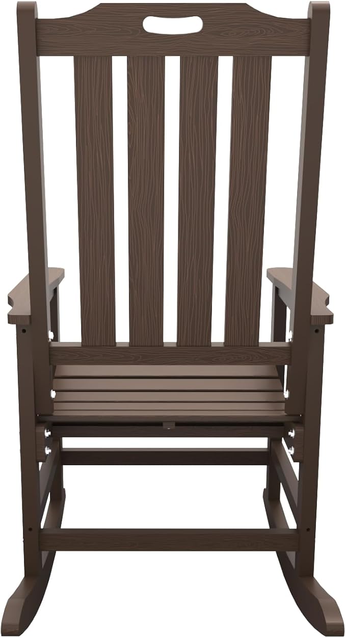Oversized Rocking Chair, Outdoor Rocking Chair for Adults, All Weather Resistant Porch Rocker for Lawn Garden, Brown