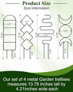 4 Pack Trellis for Indoor Climbing Plant, Small Metal Outdoor Garden Trellis for Potted Plants, Stake Mini Houseplant Trellis Support for Hoya, Vines, Pothos, Monstera (Black)