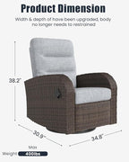 Outdoor Swivel Recliner Chair Set of 2, All-Weather Wicker Reclining Patio Chair with Adjustable Backrest and Footrest