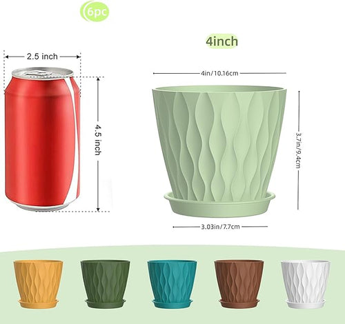 4 Inch Plant Pots, 6 Pack Indoor Flower Pots, Planters with Drainage Holes and Trays for Orchids, Violets, Succulents, Herbs, and Other Plants,Corolful