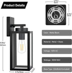 Outdoor Wall Light Fixtures, Exterior Waterproof Wall Lanterns, Porch Sconces Lighting with E26 Sockets & Glass Shades, Modern Matte Black Outside Lights for Patio Front Door Entryway Garage, 2-Pack