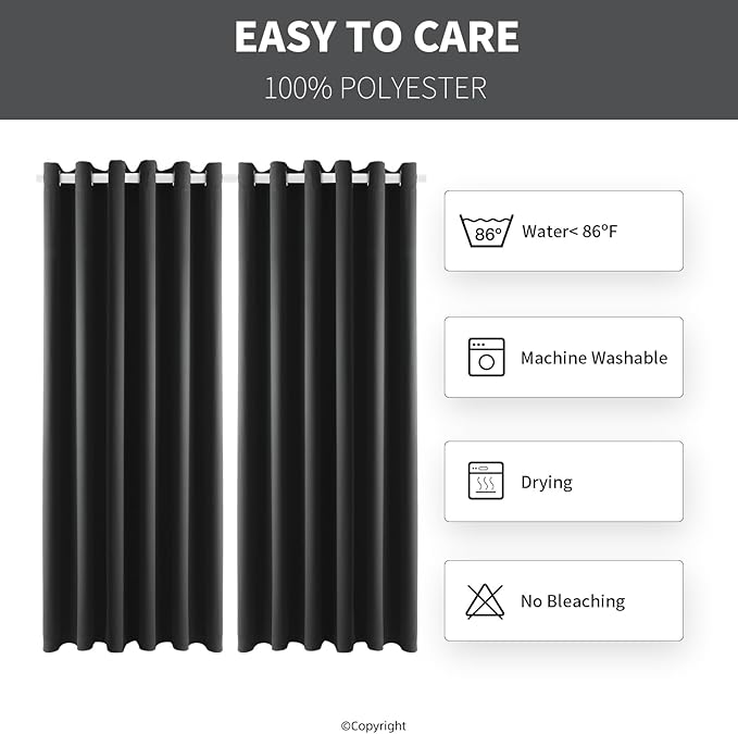 Waterproof Outdoor Curtain W84 x L120 - Grommet Top Sunlight Blocking Window Treatment Drapes Blackout Curtains for Home Bedroom Living Room Patio Pergola Cabana Gazebo (Dark Gray, 2 Panels)