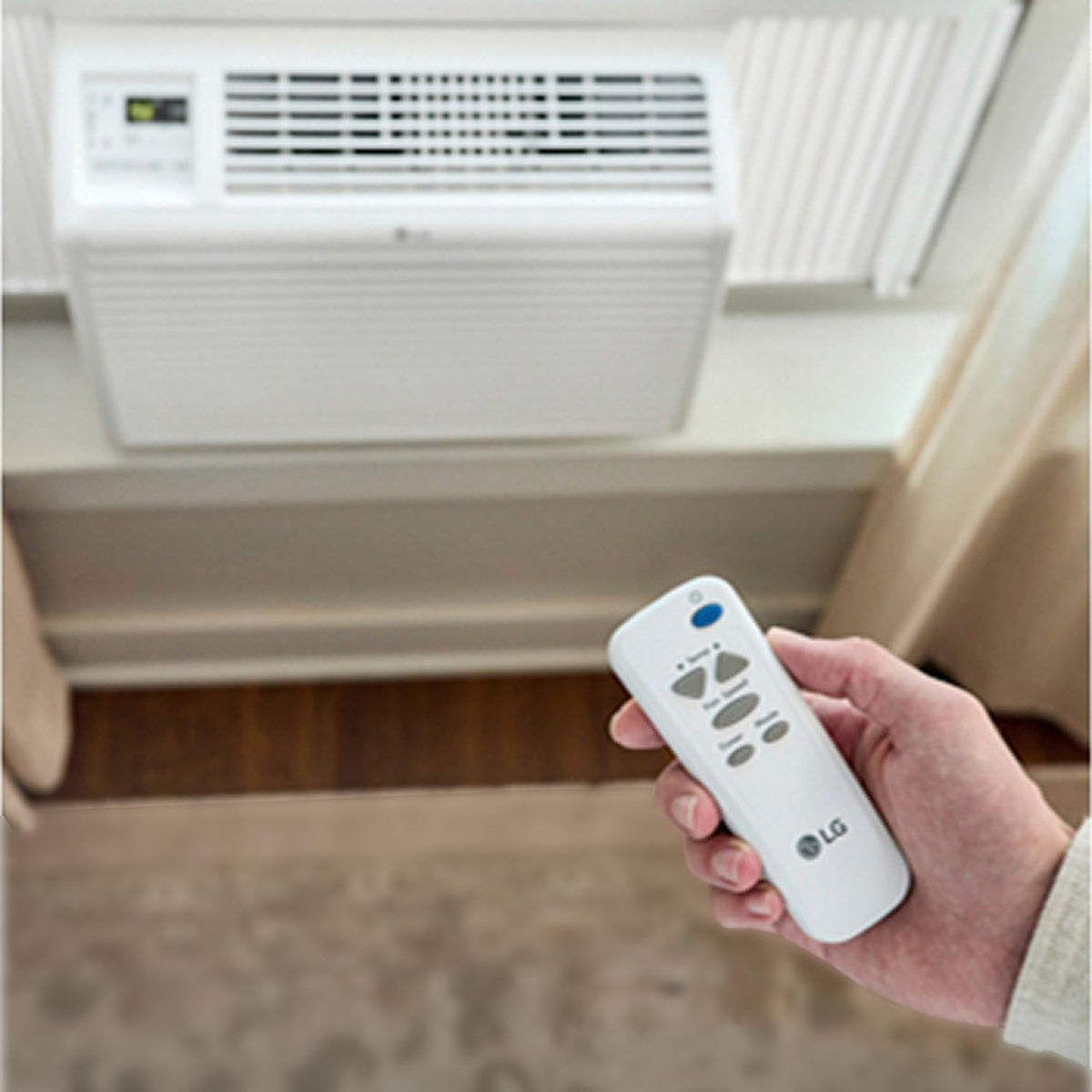 lg 6,000 btu window air conditioner, 115v, cools, close-up detail