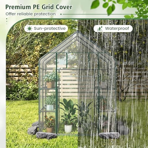 giantex walk-in greenhouse, gardening plant tent with roll-up, close-up detail
