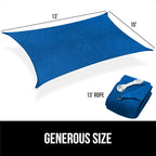 GORILLA GRIP Heavy Duty Sun Shade, UV Protection Fade Tear and Rust Resistant Rectangle Sunshade Canopy, Curved Edges Blocks Sunlight, Breathable Sail, Outdoor Patio, Lawn Garden 10x13 FT Blue