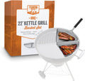 Grill Basket for Kettle Grills, 2 Stainless Baskets | Includes clip-on handle, designed for 22 inch kettle grills. Fish and vegetable grill basket.
