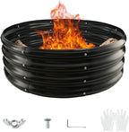Round Galvanized Steel Fire Ring/Fir Pit for Outdoor/Durable Round Galvanized Steel Raised Garden Bed for Planting-2.67×2.67×1FT,0.8MM Thick (32 ins Diameter x 12 ins high, Black)