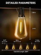 Outdoor Patio String Lights 200ft: ST38 LED Shatterproof Bulbs 3 Modes Button Control - Waterproof Connectable Lights - Wedding Bistro Party Gazebo Backyard Decorative