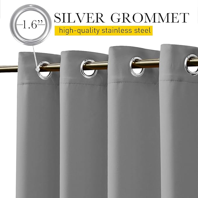 NICETOWN 2 Panels Outdoor Curtains for Patio Waterproof & Windproof, Grommet & Back Tab on Top & Bottom Weighted Drapes Keep Sun/Rain Out with Bouns Rope for Garage, Silver Grey, W84 x L108