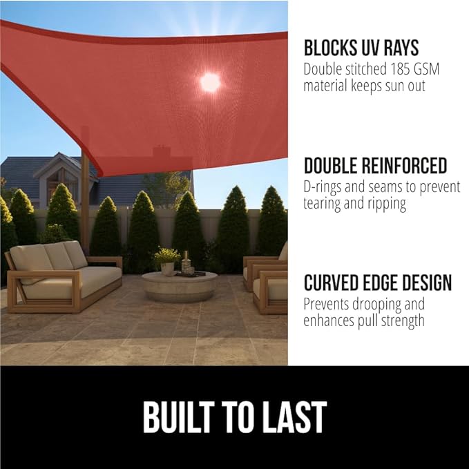 GORILLA GRIP Heavy Duty Sun Shade, UV Protection Fade Tear and Rust Resistant Rectangle Sunshade Canopy, Curved Edges Blocks Sunlight, Breathable Sail, Outdoor Patio, Lawn Garden, 6x10 FT Terra