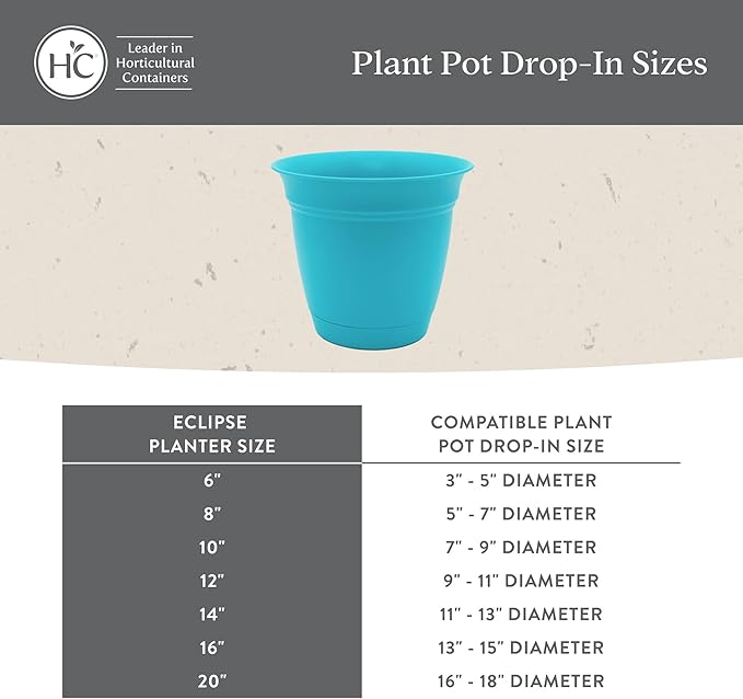 The HC Companies 12 Inch Eclipse Round Planter Pots with Drainage Holes & Attached Saucer, Lightweight UV-Resistant Plastic Indoor Outdoor Planters, 2-Pack Flower Pots for Garden & Home Decor, Seafoam