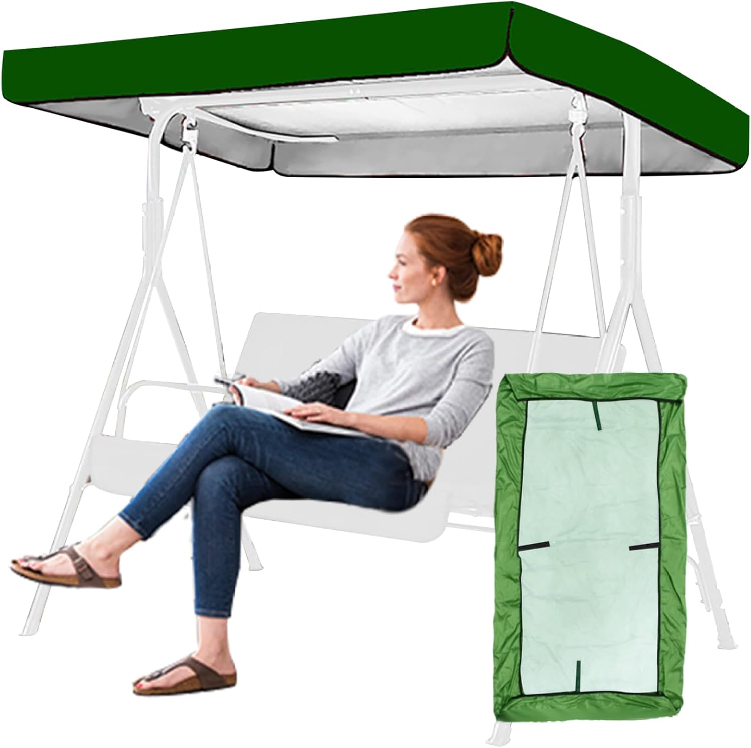 Swing Canopy Replacement, 75x47 Waterproof Swing Cover Replacement, Sunproof Outdoor Swing Cover for Garden Swing Chair Patio Hammock Swing Canopy Replacement, Green