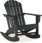 Signature Design by Ashley Adirondack Patio Rocking Chair, Black | All-weather HDPE rocking chair, Durable weather resistant material, 250 lb capacity, Built-in cup holder, Sundown Treasure
