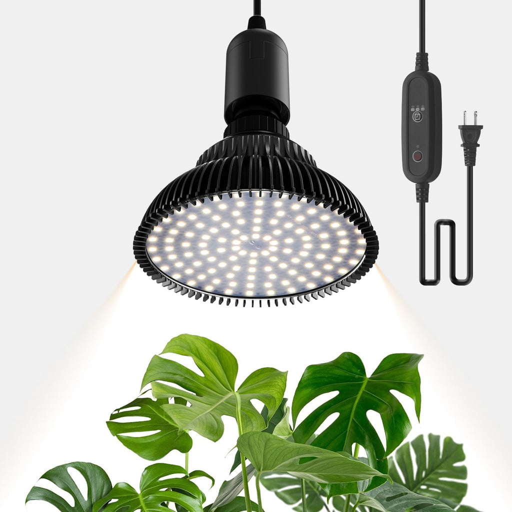 Hanging Grow Lights for Indoor Plants, 25W 5000K, LED Light Bulbs | LED Grow Light, Height Adjustable Pendant, Full Spectrum Plant Lamp with Timer for Tall Indoor Plants, Black