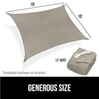 GORILLA GRIP Heavy Duty Sun Shade, UV Protection Fade Tear and Rust Resistant Rectangle Sunshade Canopy, Curved Edges Blocks Sunlight, Breathable Sail, Outdoor Patio, Lawn Garden 10x10 FT Gray