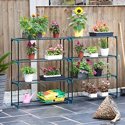 vonhaus greenhouse staging unit – shelving for greenhouse shown in use