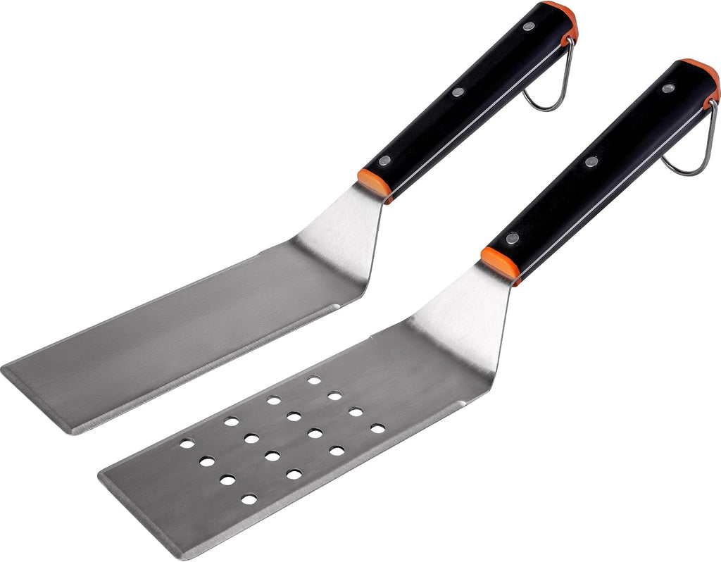 Traeger Grills Flat Top Spatula 2-Pack – Heavy-Duty Stainless Steel Solid & Slotted Griddle Spatulas for Flipping, Searing & Serving, Dishwasher-Safe