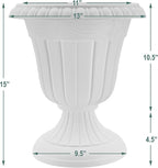 Arcadia Garden Products PL10WW Classic Traditional Plastic Urn Planter, 15" x 13", Whitewash