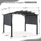 MASTERCANOPY 10x12ft Outdoor Retractable Pergola with Sun Shade Canopy Patio Metal Garden Pergola,Dark Grey