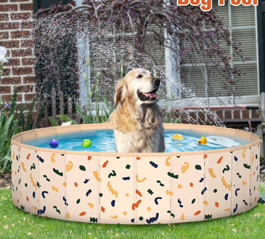 AirSwim Dog Pool, Foldable Kiddie Pool Hard Plastic, 47" x 12" Ball Pit | Portable Swimming Pool for Dogs Cats and Kids, Collapsible pool Pets Bath Tub Sandbox Suitable for Indoor and Outdoor Game
