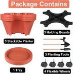 DUNCHATY Stackable Planters 3 Tier Vertical Garden Planting Tower Planters Strawberry, Herb, Flower, and Vegetable Planter Indoor Outdoor Gardening Pots with Removable Wheels and Tools