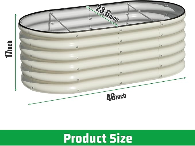 SnugNiture 4x2x1.5ft Raised Garden Bed Outdoor, 17" Tall Galvanized Metal Planter Box, Oval Raised Garden Bed Kit for Planting Vegetables Plants Fruits, Beige White