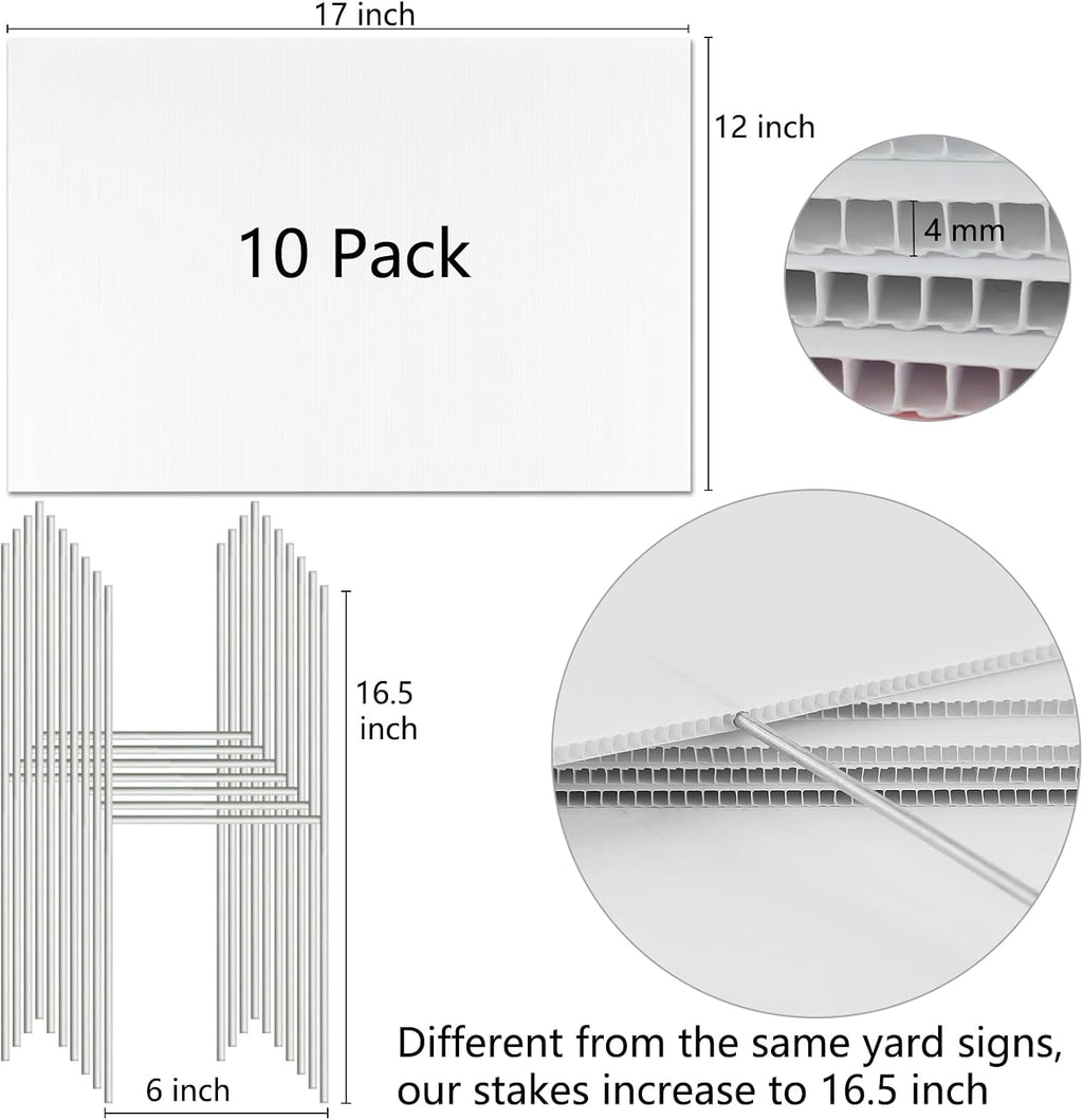 blank yard signs with stakes, remiawy 10 pack, close-up detail