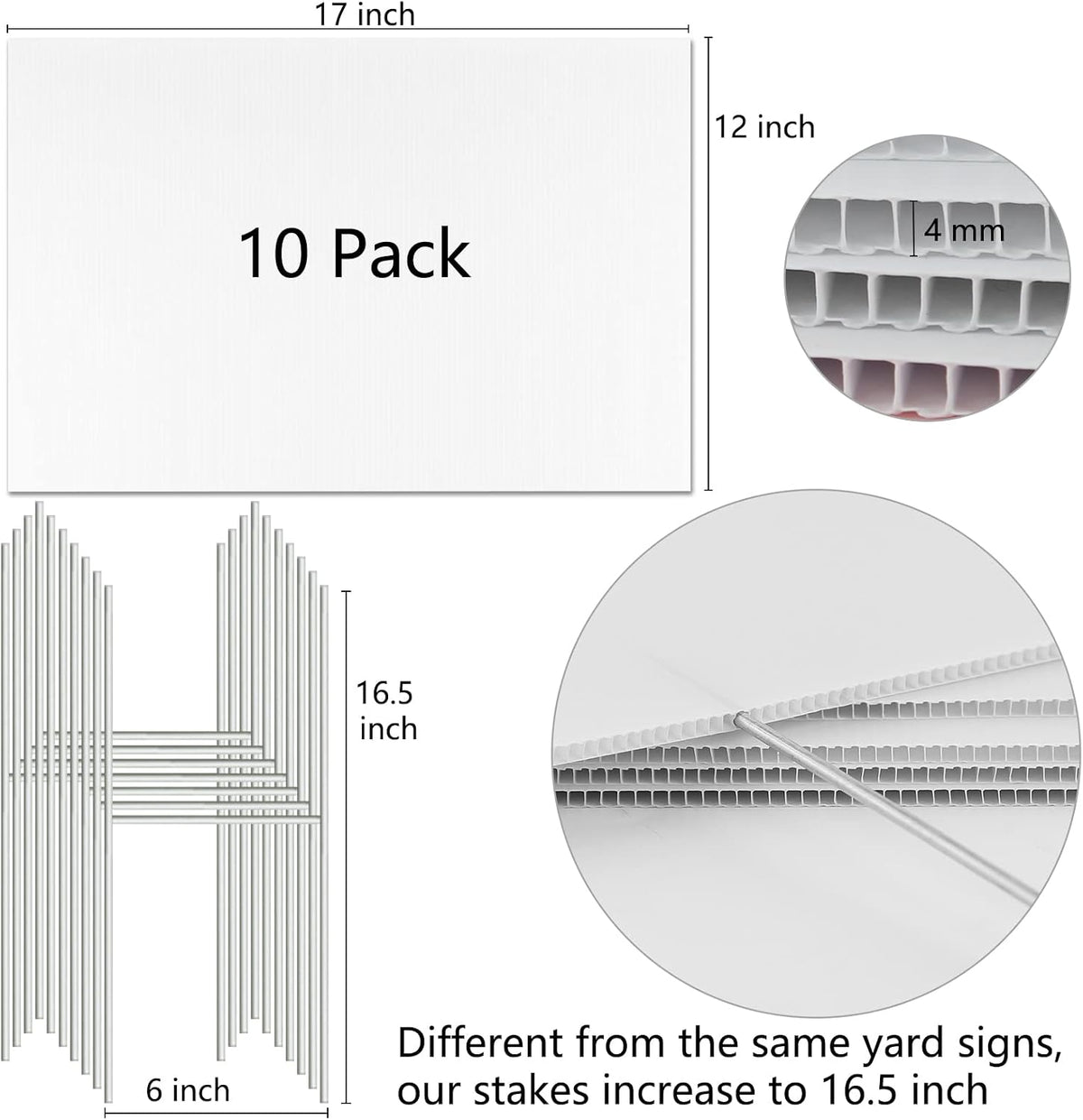 blank yard signs with stakes, remiawy 10 pack, close-up detail